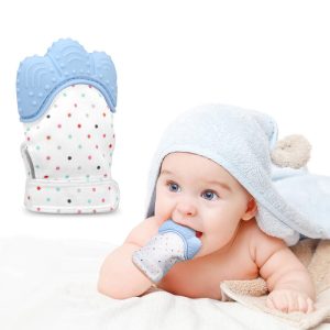 1pcs Baby Teether Gloves Teething Mitten Baby Molar Anti-biting Tool Silicon Gloves (Multicolor)